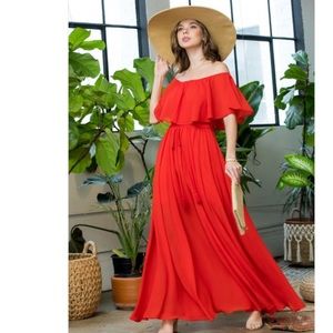 Ruffled Off The Shoulder Poppy Maxi Dress